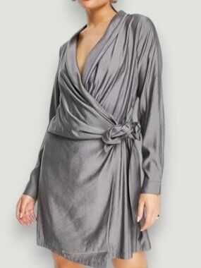 Na-Kd open back knot mini dress grey women's size 36 NWOT